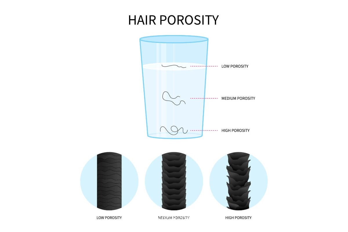 undefined test hair porosity. if hair strands remain floating in a glass of water its low porosity