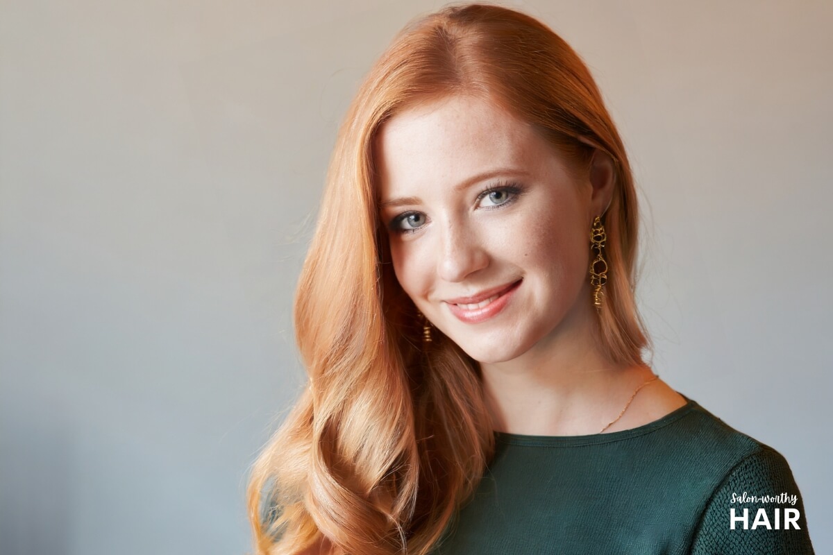 Copper blonde hair has warm reddish-golden tint with a reflective, metallic sheen; versatile for various skin tones.