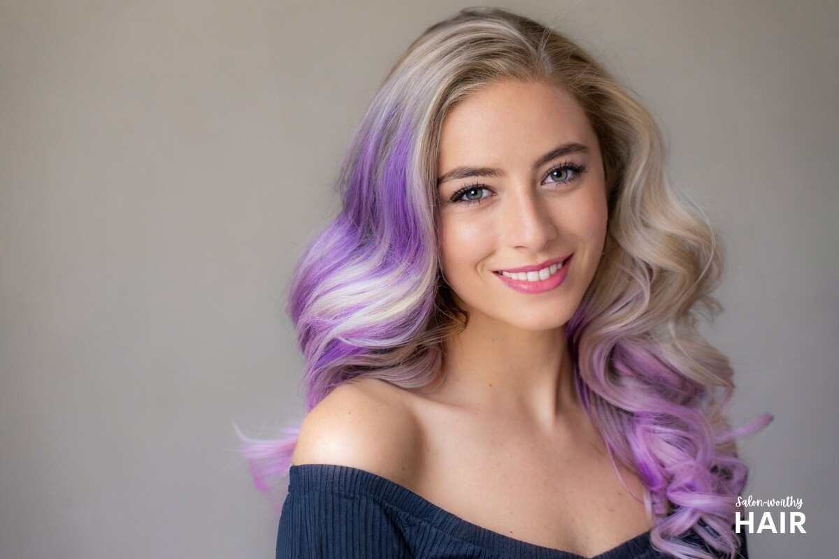 Lavender blonde has aoft pastel hue with cool undertones, blending blonde and muted lavender shades.
