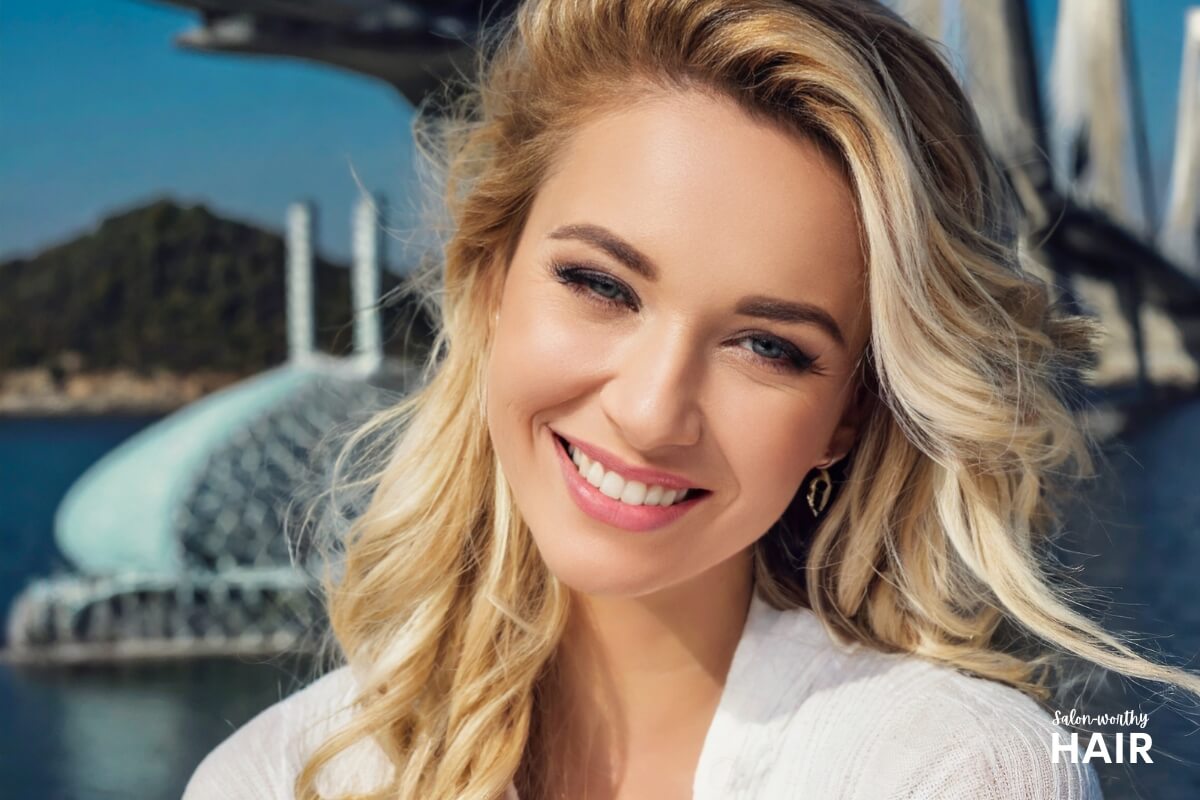 lived-in blonde shows darker regrowth and looks undone.
